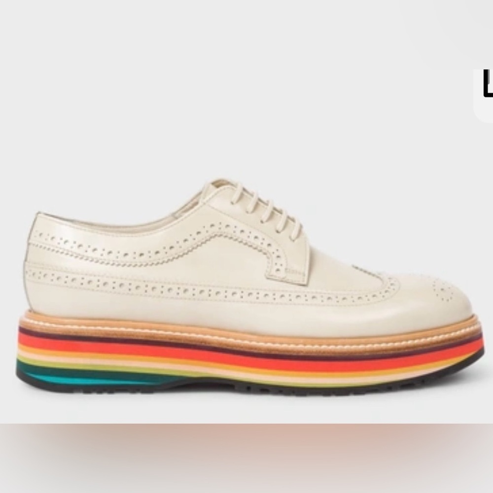 Paul Smith Grand brogues loafer white leather upper signature "Artist Stripe" 8
